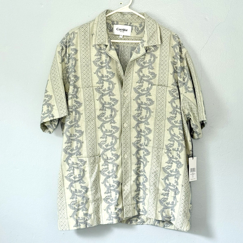 Corridor Shirt XL Green Jakarta Camp Collar Cotton-Jacquard Pockets NEW $235